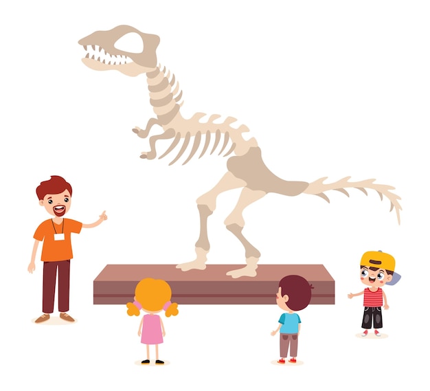 Niños de dibujos animados en un museo