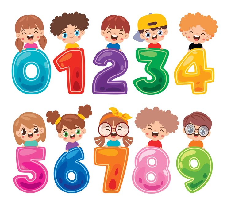 Vector niños de dibujos animados y números coloridos