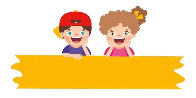 Niños de dibujos animados con pancarta en blanco