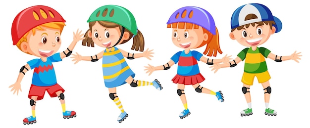 Niños en dibujos animados de patines en línea | Vector Premium
