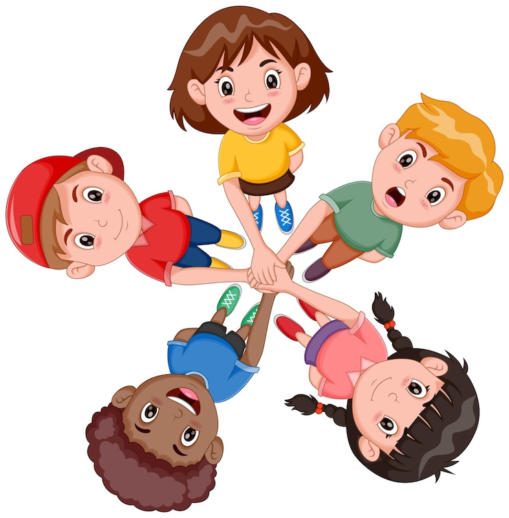 Vector niños de dibujos animados de pie en un círculo aislado sobre un fondo blanco ilustración vectorial