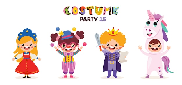 Niños de dibujos animados con varios trajes