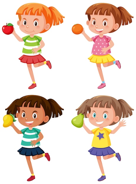 Vector niños con diferentes frutas