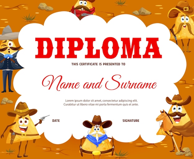 Niños diploma vaquero y sheriff nachos mexicanos