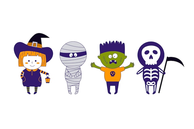 Vector niños en disfraces de halloween.