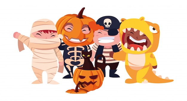 Vector niños en disfraces de halloween