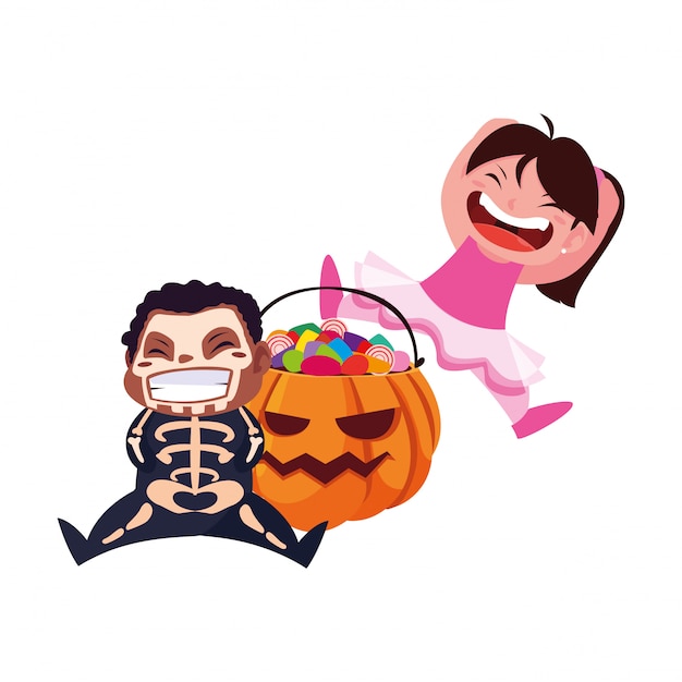 Vector niños en disfraces de halloween