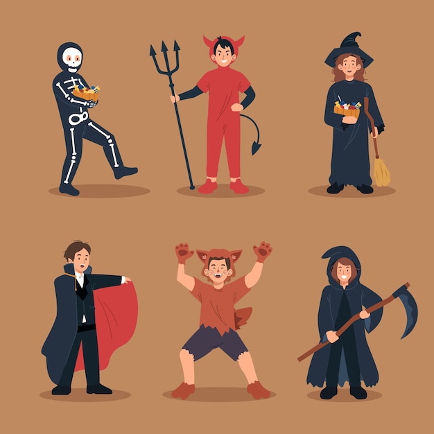 Vector niños disfrazados de halloween