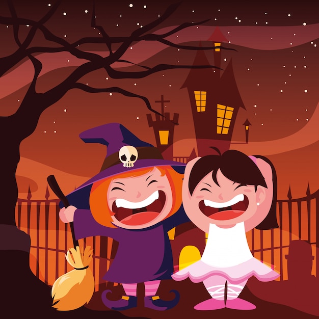 Vector niños disfrazados de halloween