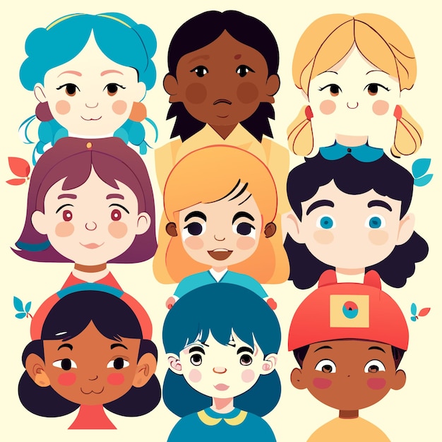 Vector niños de diversos orígenes culturales