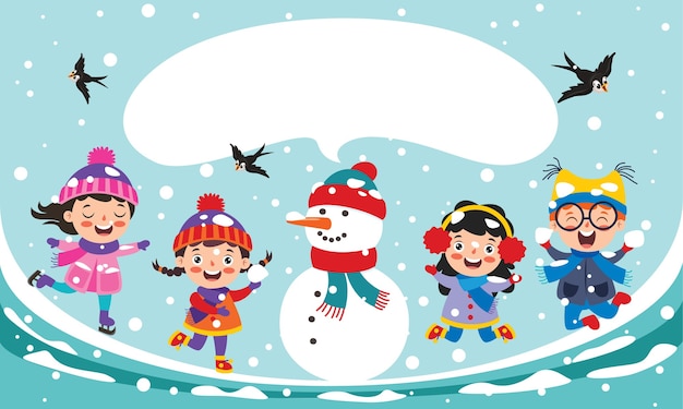 Niños divertidos divirtiéndose en la temporada de invierno