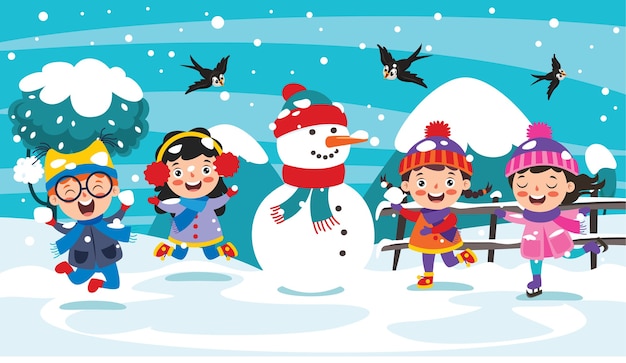 Niños divertidos divirtiéndose en la temporada de invierno