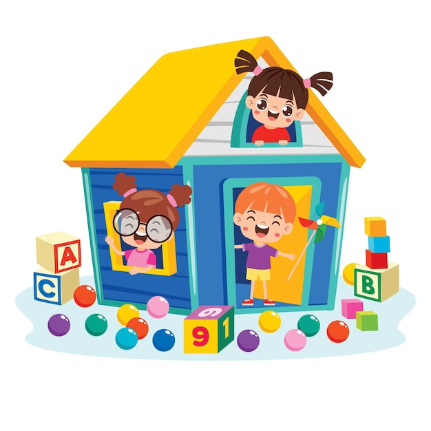 Los niños se divierten en la casa de juegos