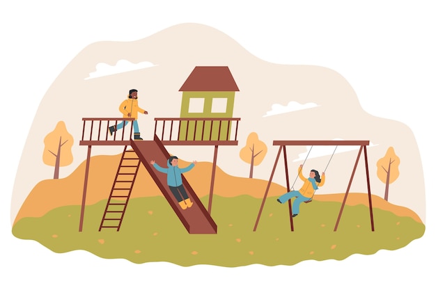 Niños divirtiéndose al aire libre en otoño