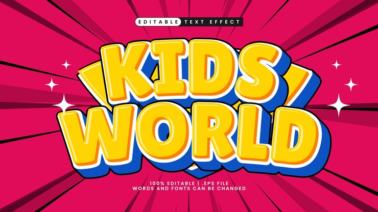 Vector niños efecto de texto niños mundo