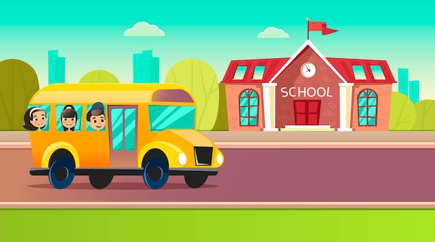 Niños de la escuela en un autobús escolar