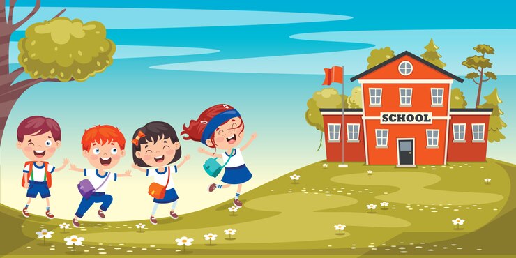 Vector niños de la escuela de dibujos animados lindo feliz