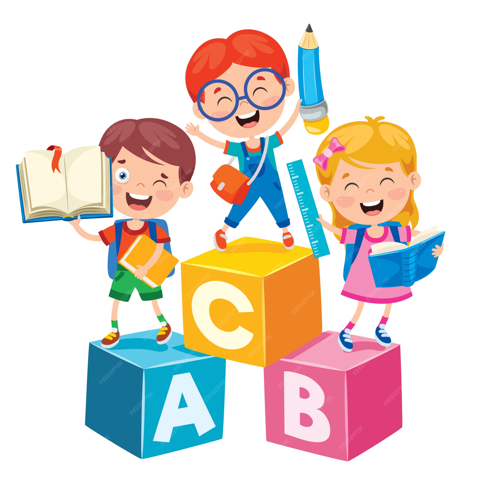Niños de la escuela de dibujos animados lindo feliz | Vector Premium Niños de la escuela de dibujos animados lindo feliz | Vector Premium