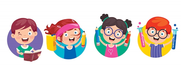 Niños de la escuela de dibujos animados lindo feliz