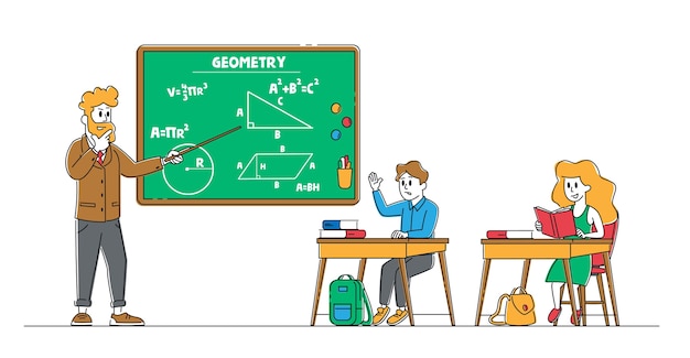 Niños de la escuela niño y niña sentados en el escritorio en el aula estudiando