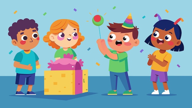 Los niños esperan emocionados su turno para romper el pi ata sus ojos abiertos con anticipación como
