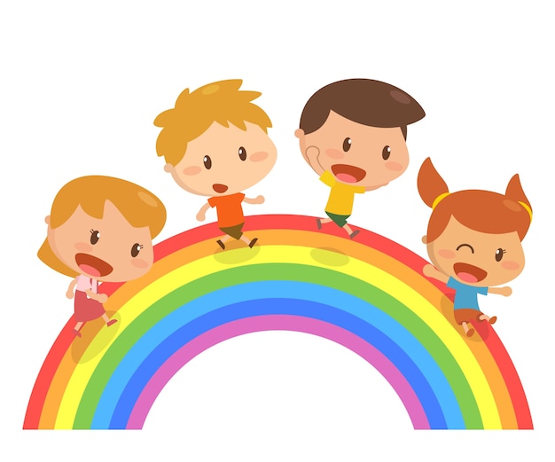 Los niños están caminando sobre el arcoiris.