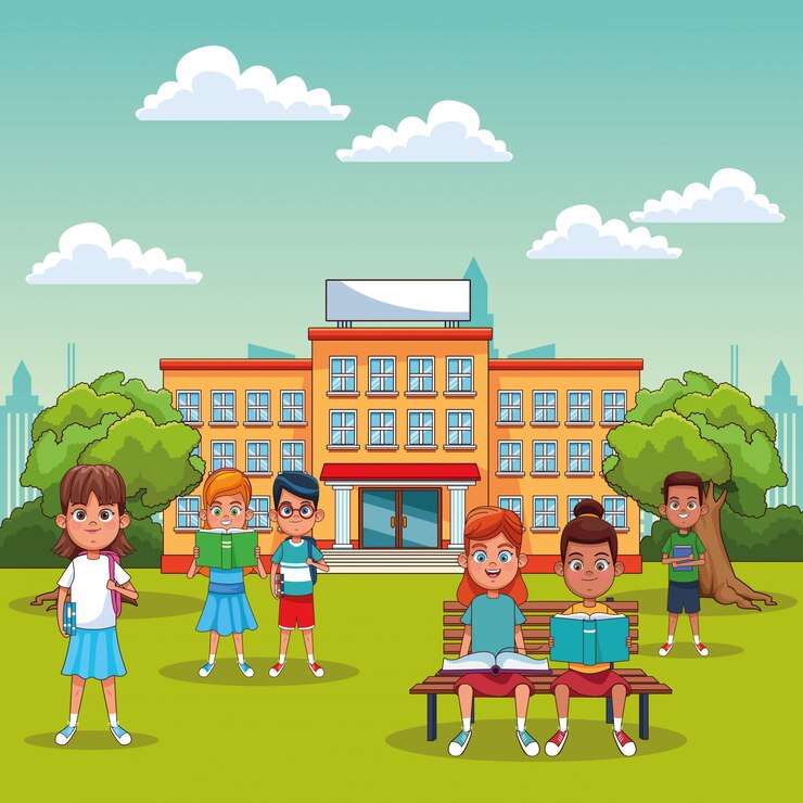 Vector niños estudiantes en la escuela