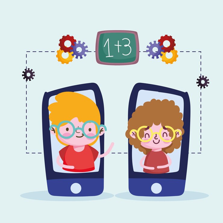 Vector niños estudiantes smartphone