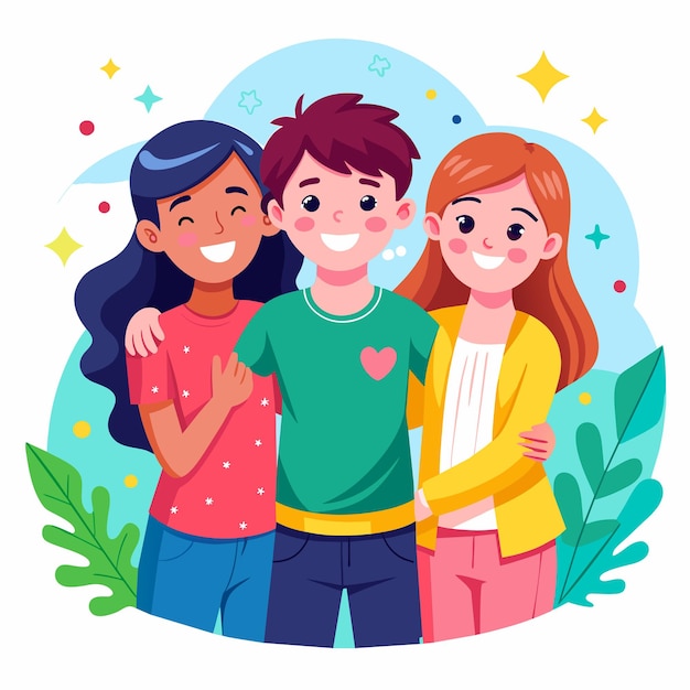 Vector niños familia asiática dibujado a mano personaje de dibujos animados pegatina icono concepto ilustración aislada