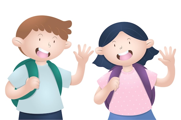 Vector niños felices agitando personajes vectoriales