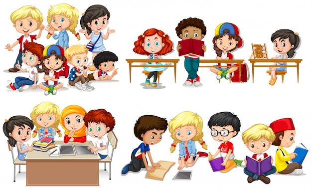 Niños felices aprendiendo en el aula
