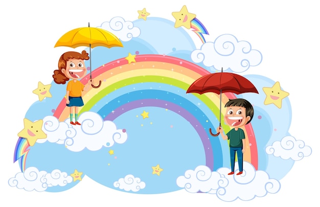 Niños felices con arco iris