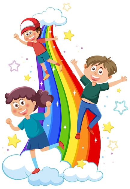 Vector niños felices en el arco iris