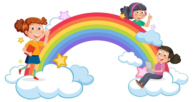 Niños felices con arco iris