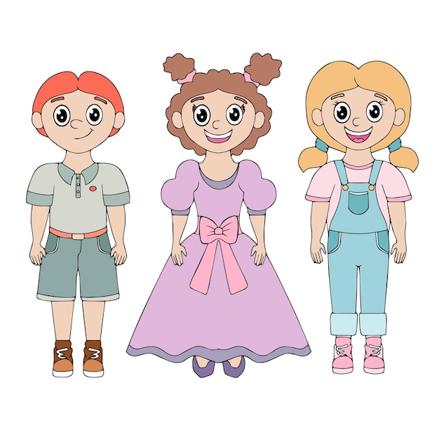 Niños felices dibujados a mano Niños y niñas lindos sonriendo Diseño colorido brillante para el día internacional de los niños Ilustración vectorial