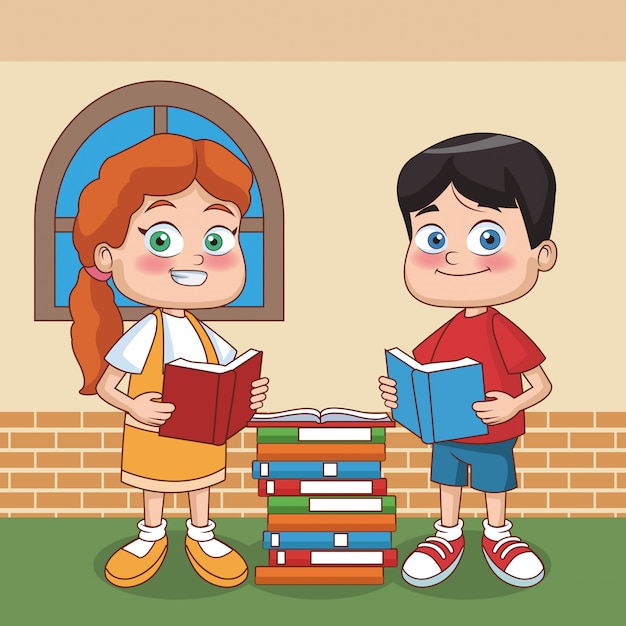 Niños felices en dibujos animados de aula