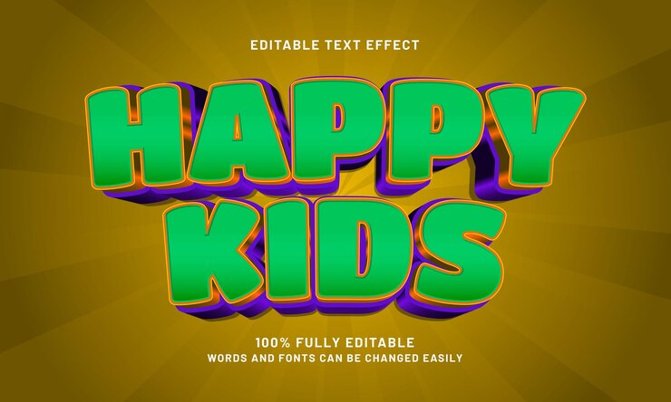 Vector niños felices efectos de texto editables con un tema de niños y felices