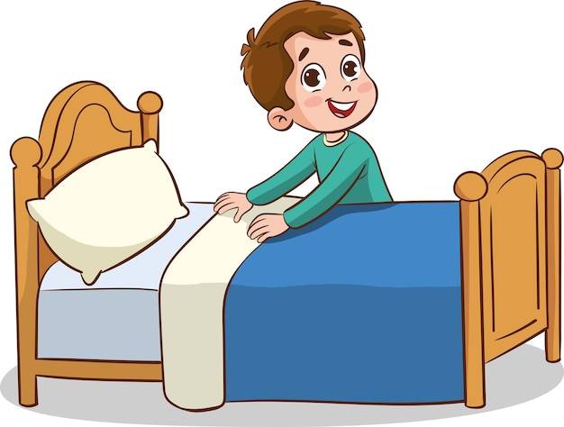 Niños felices haciendo las tareas domésticas limpiando niños haciendo la cama