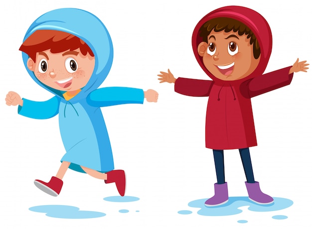Niños felices con impermeable