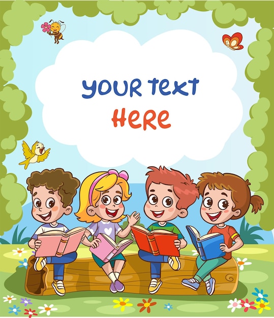 Niños felices leen libros y estudian juntos vector