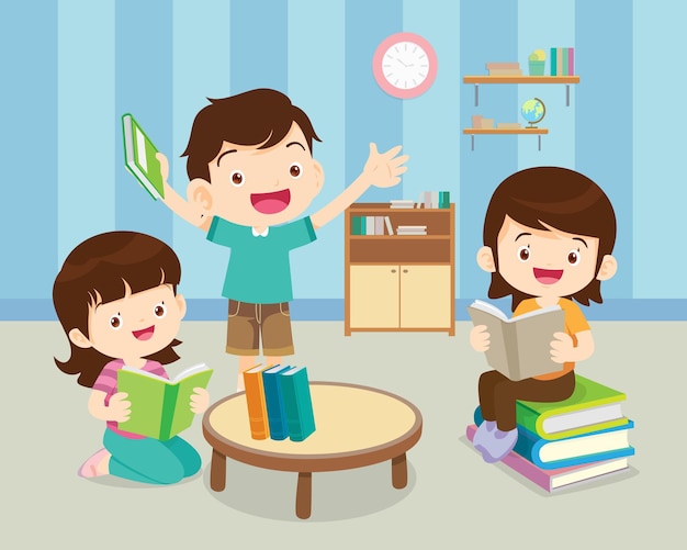 Niños felices leyendo libro Back to School Concept niños y libro