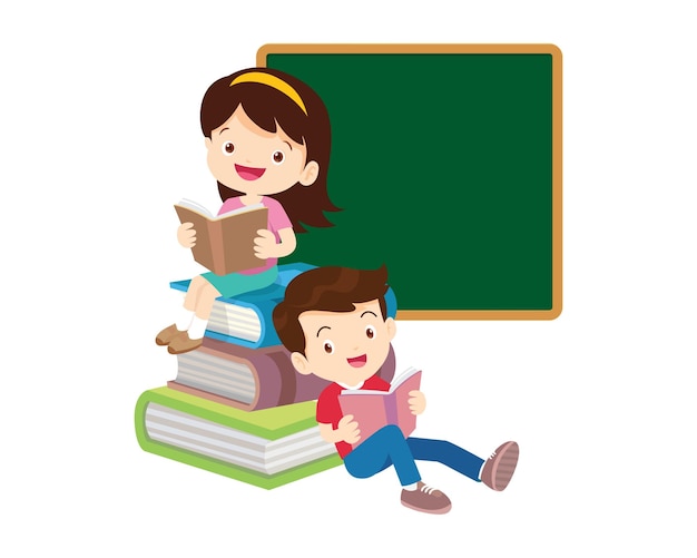 Niños felices leyendo libro Back to School Concept niños y libro
