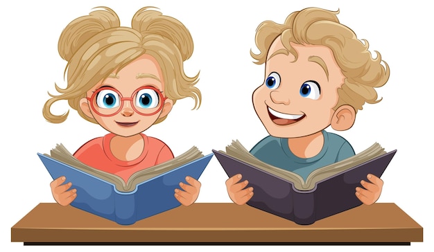 Vector niños felices que disfrutan leyendo libros