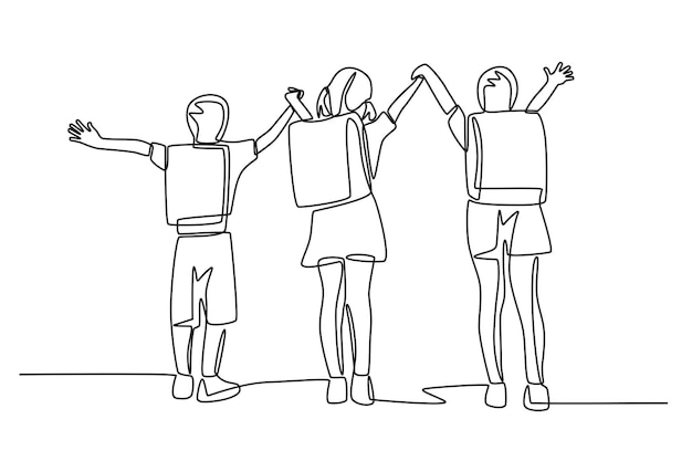 Niños felices que regresan a la escuela Concepto de regreso a la escuela dibujo en línea