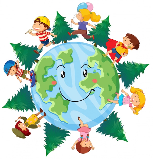 Niños felices en la tierra