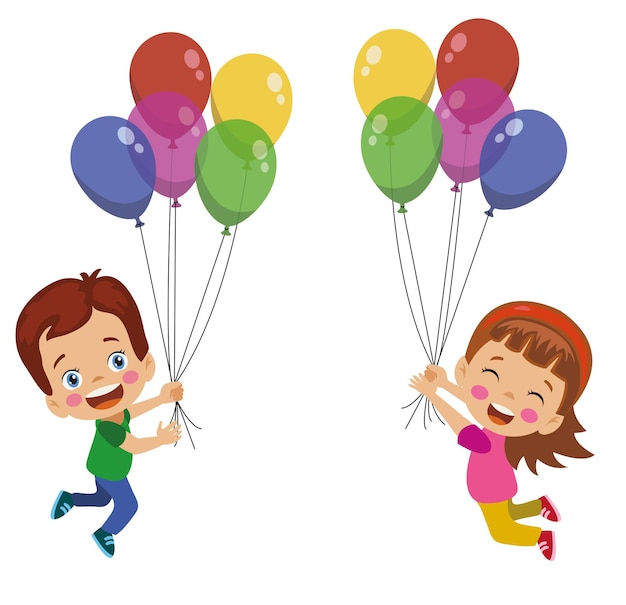 Niños felices volando con globos