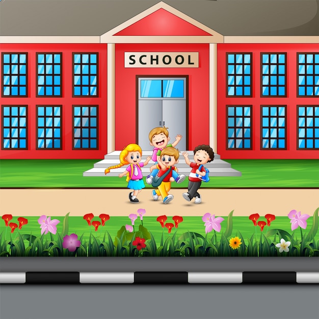 Niños felices yendo a la escuela