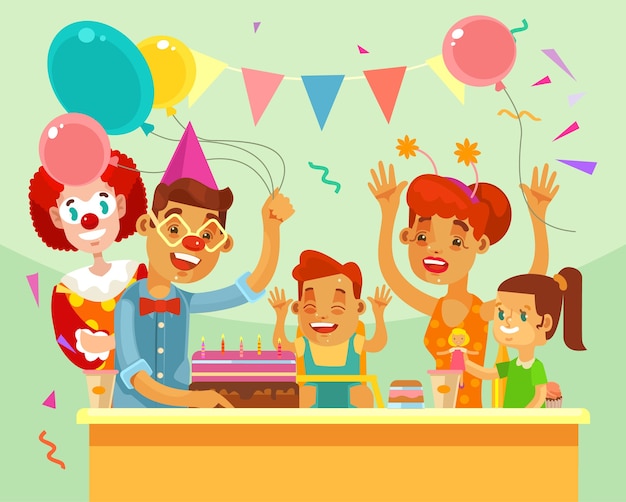 Niños feliz cumpleaños. fiesta familiar.