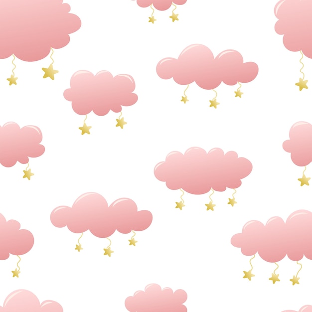 Niños de fondo lindo Nubes con estrellas patrón sin costuras Gradiente rosa Buenas noches de sueño