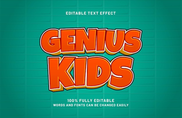 niños genios efecto de texto editable en 3D